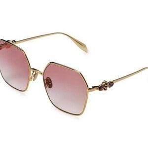 Alexander McQueen Gold Frame Sunglasses with Pink Lenses